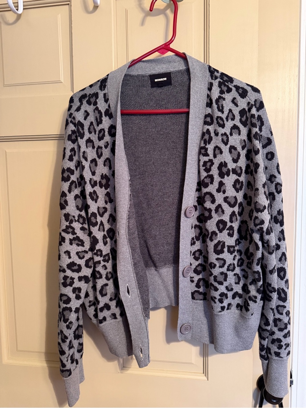 Monrow Gray Leopard Print Button Cardigan